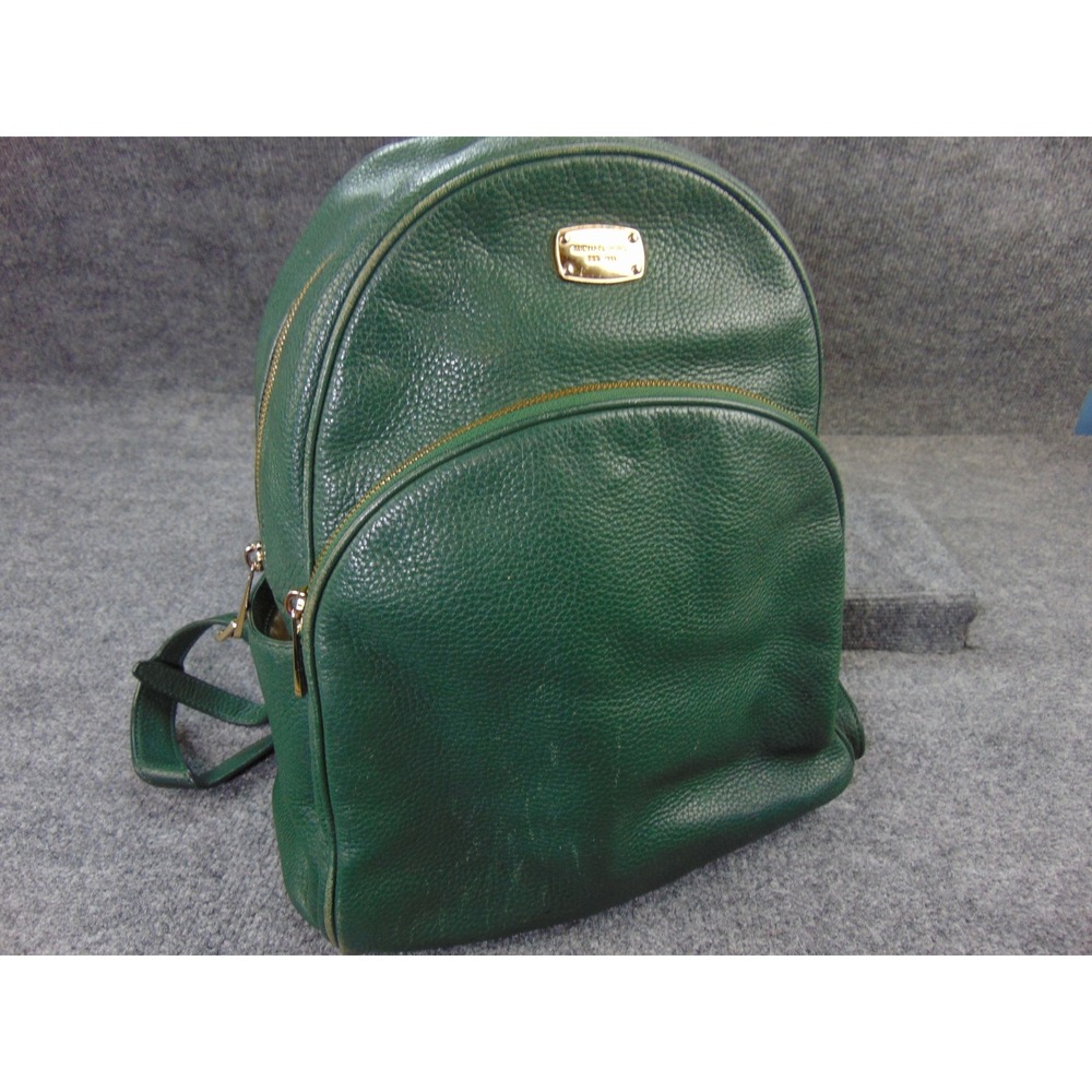 Michael Kors Abbey Backpack Green Pebbled Leather Gold Hardware Medium Zip Bag
